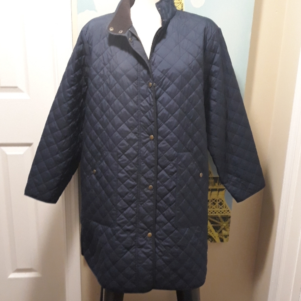 Lands' End Quilted Navy Blue Trench Coat